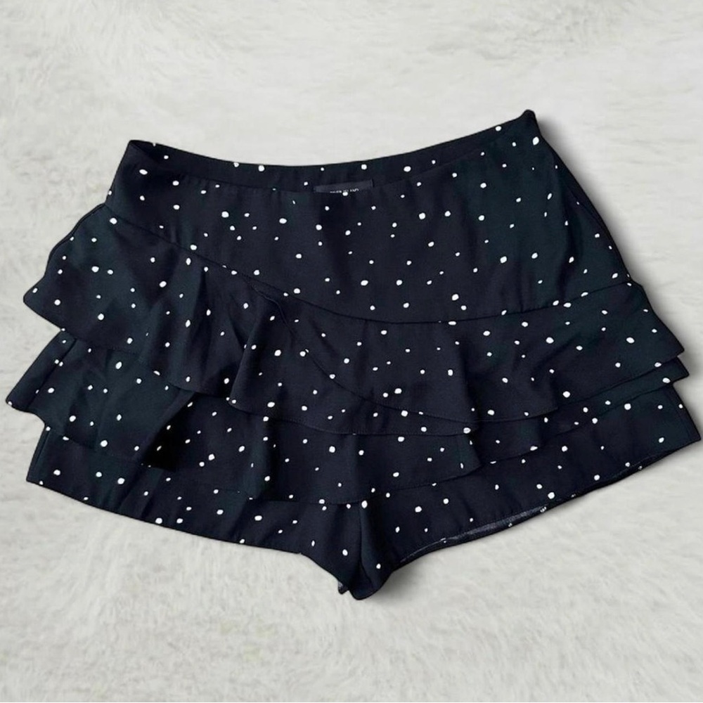 NEW River Island Women's 10 Black & White Dots Tiered Ruffle Shorts Skort Summer